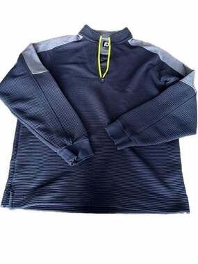 FootJoy Men's Ribbed Ottoman 1/4 Zip Golf Pullover Navy Blue Gray Size L
